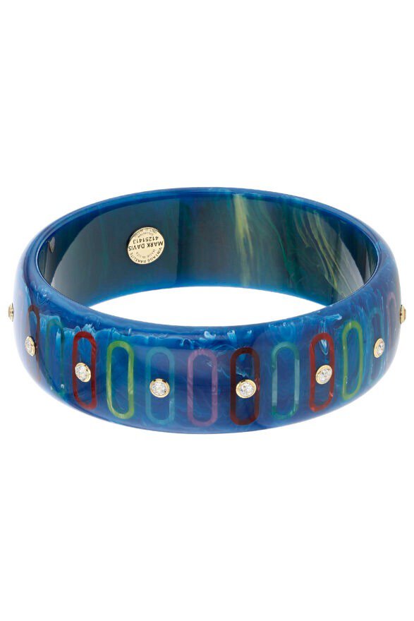MARK DAVIS-White Topaz Blue Bakelite Bangle-YELLOW GOLD