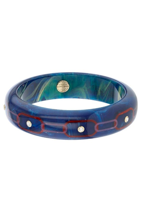 MARK DAVIS-White Topaz Blue Bakelite Bangle-YELLOW GOLD