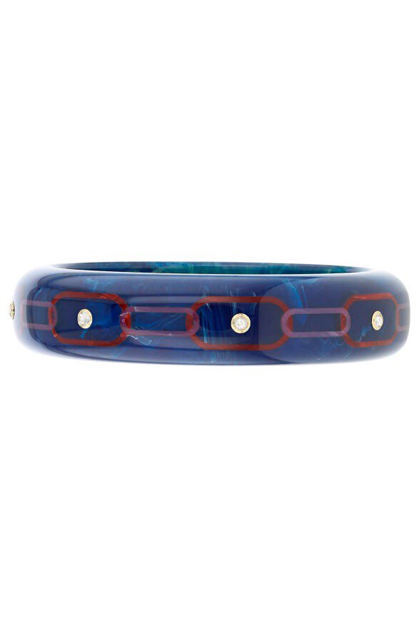 MARK DAVIS-White Topaz Blue Bakelite Bangle-YELLOW GOLD