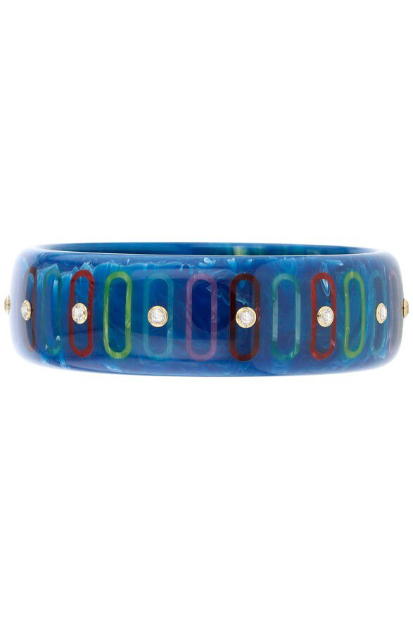 MARK DAVIS-White Topaz Blue Bakelite Bangle-YELLOW GOLD