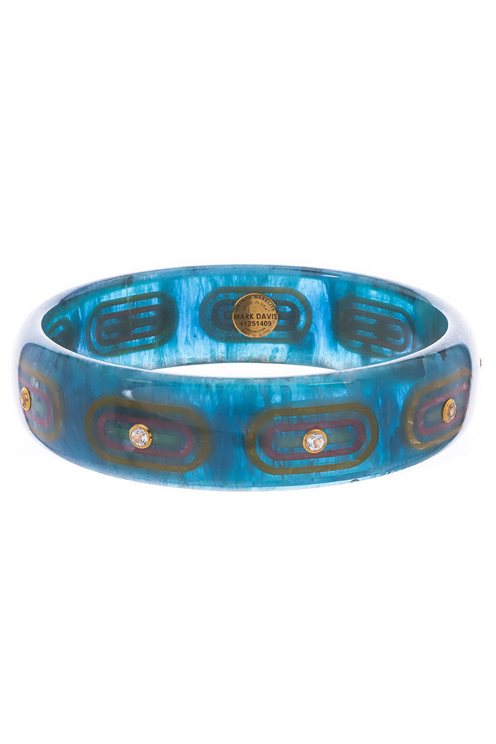 MARK DAVIS-White Topaz Blue Bakelite Bangle-YELLOW GOLD