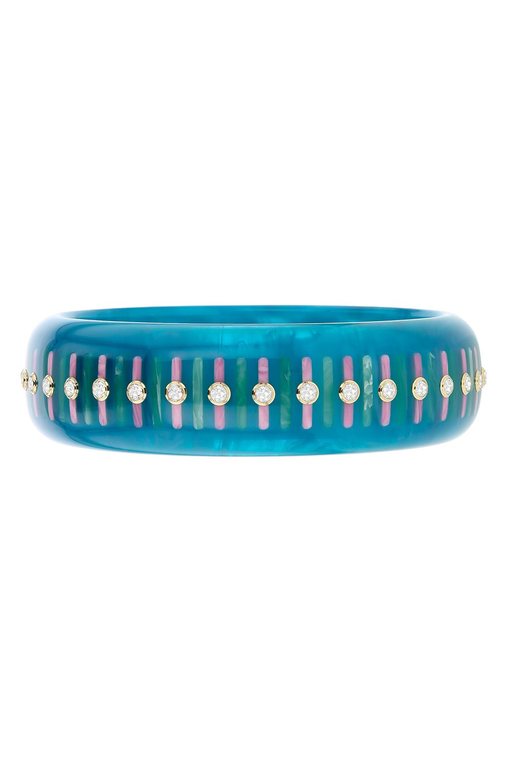 MARK DAVIS-White Topaz Blue Pink Bakelite Bangle-YELLOW GOLD