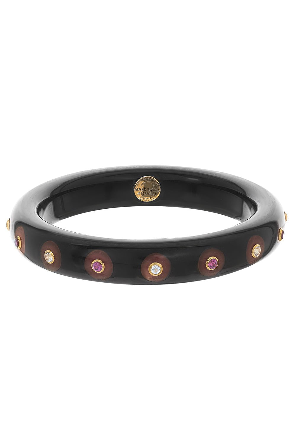 MARK DAVIS-White Topaz Garnet Black Bakelite Bangle-YELLOW GOLD