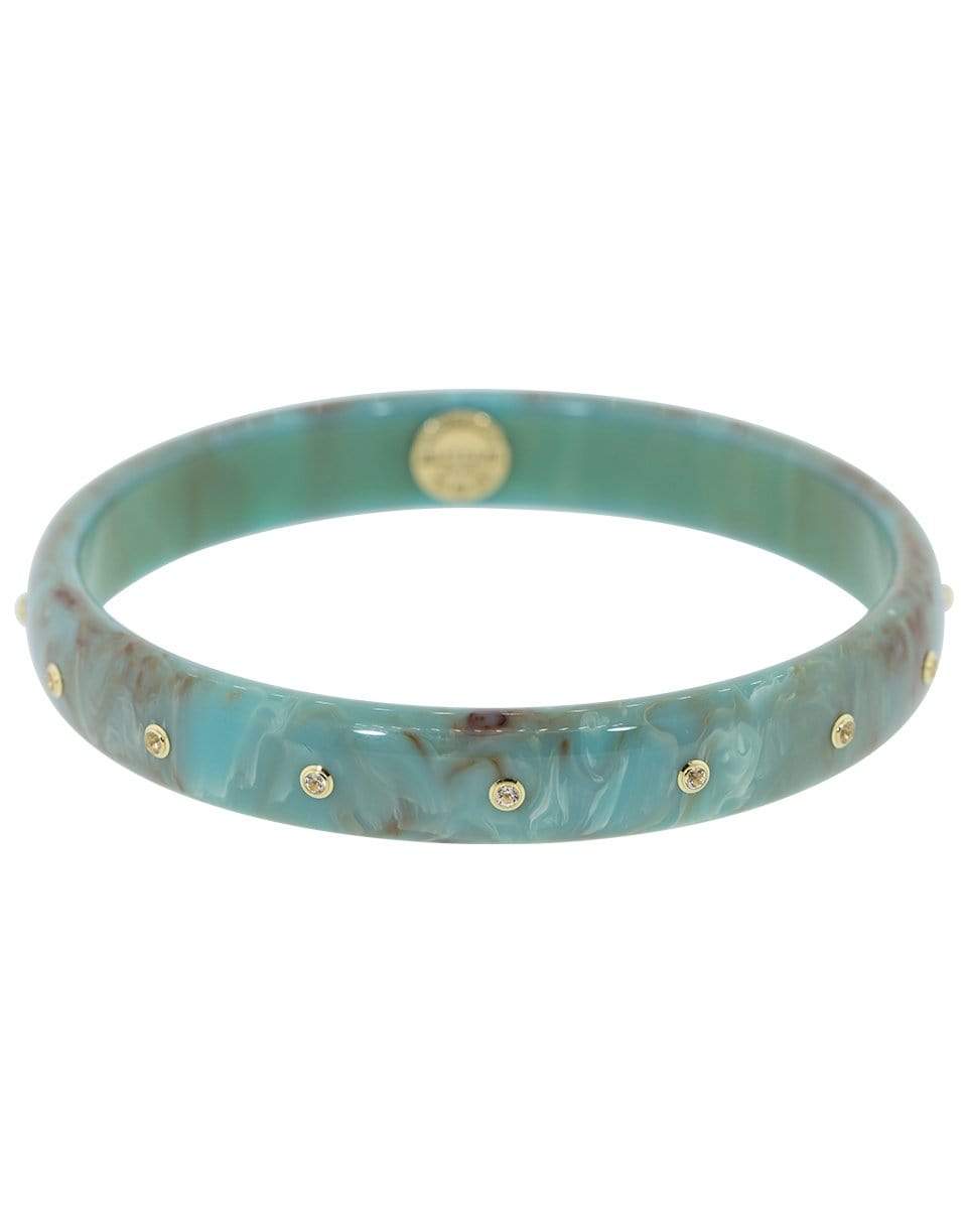 MARK DAVIS-White Topaz Green and Blue Bakelite Bangle-YELLOW GOLD