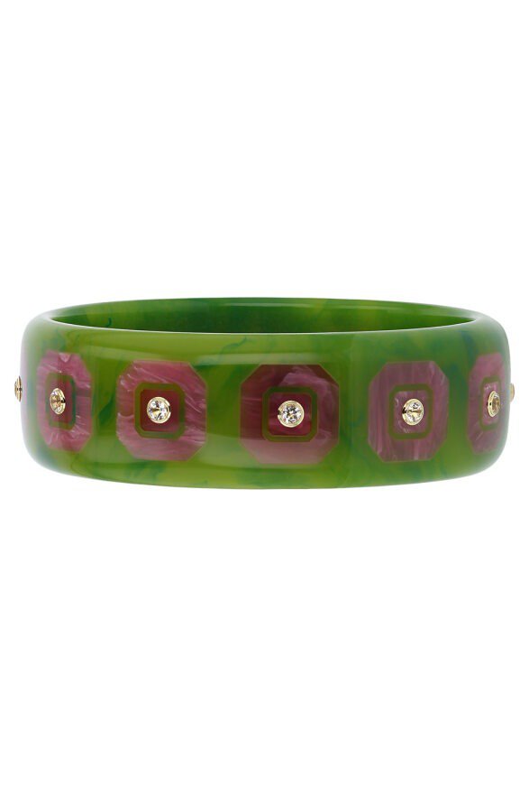 MARK DAVIS-White Topaz Green Purple Bakelite Bangle-YELLOW GOLD