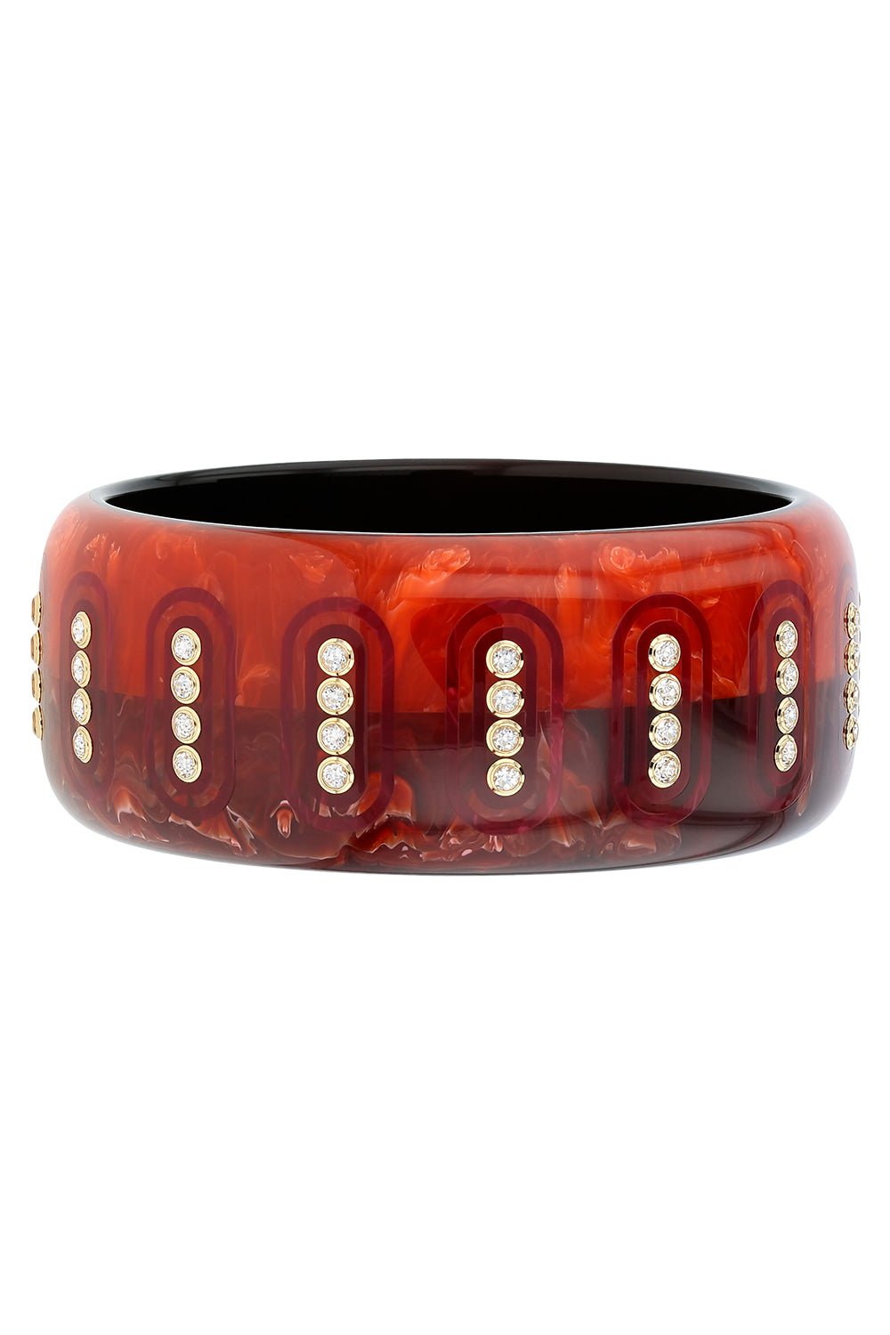 MARK DAVIS-White Topaz Orange Red Bakelite Bangle-YELLOW GOLD