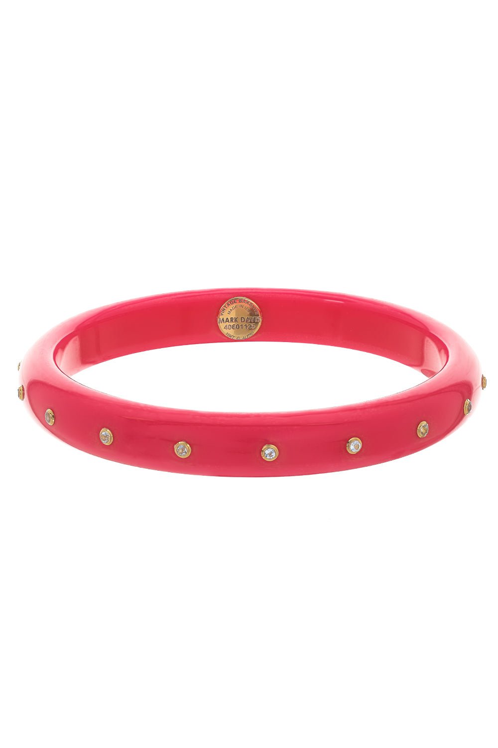 MARK DAVIS-White Topaz Pink Bakelite Bangle-YELLOW GOLD
