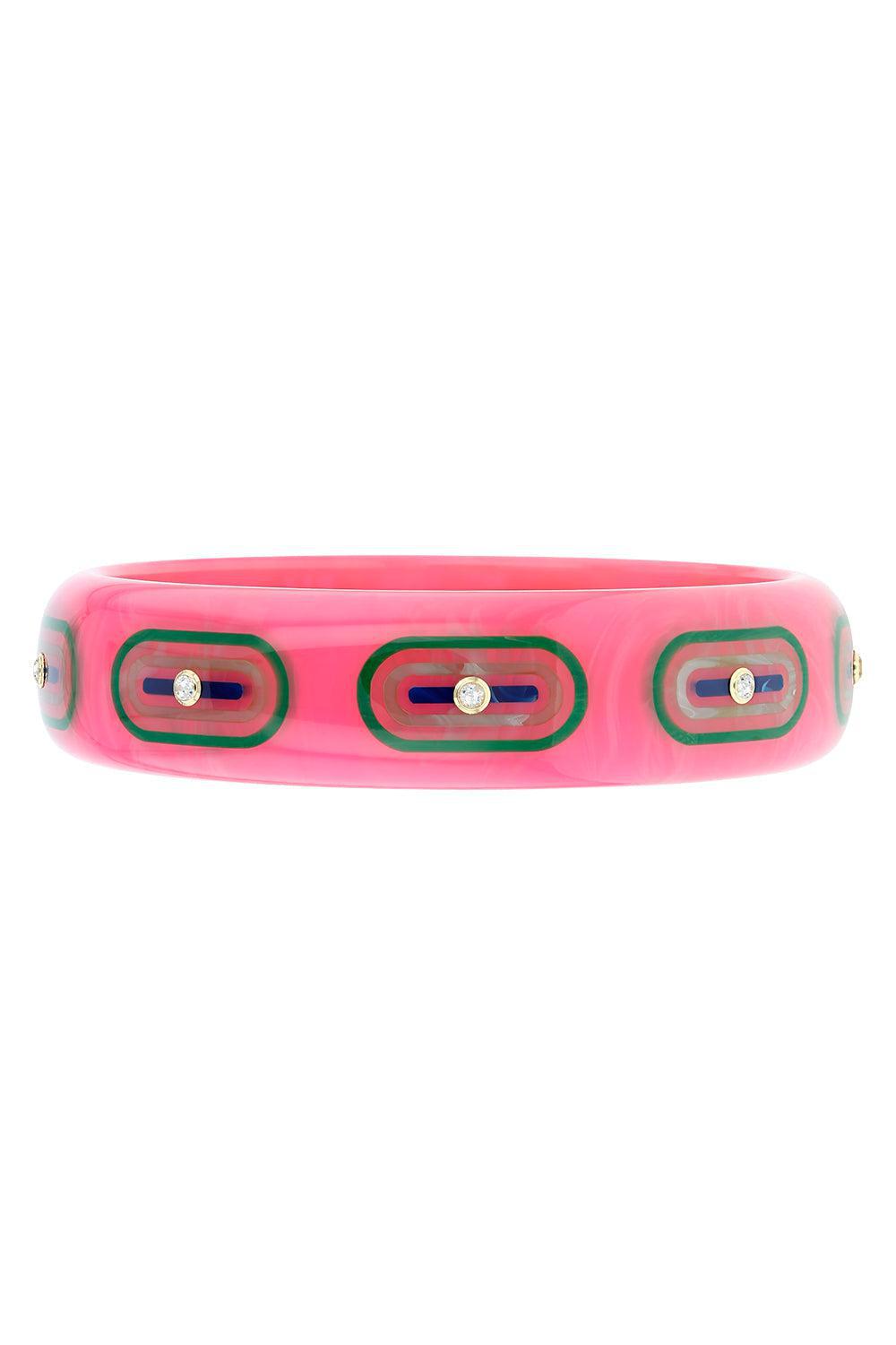 MARK DAVIS-White Topaz Pink Bakelite Bangle-YELLOW GOLD