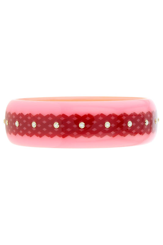 MARK DAVIS-White Topaz Pink Red Bakelite Bangle-YELLOW GOLD