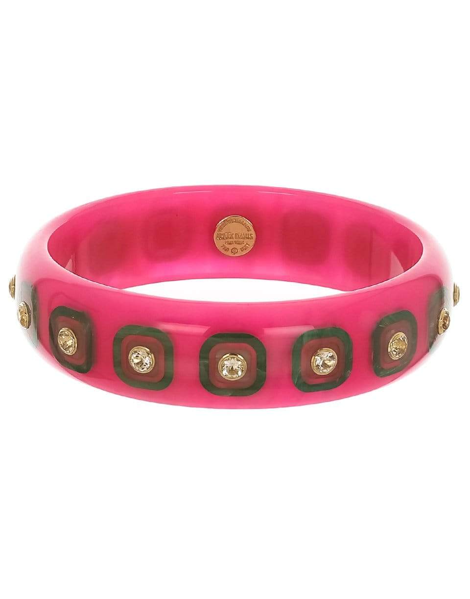 MARK DAVIS-White Topaz Pink with Green Bakelite Bangle-YELLOW GOLD