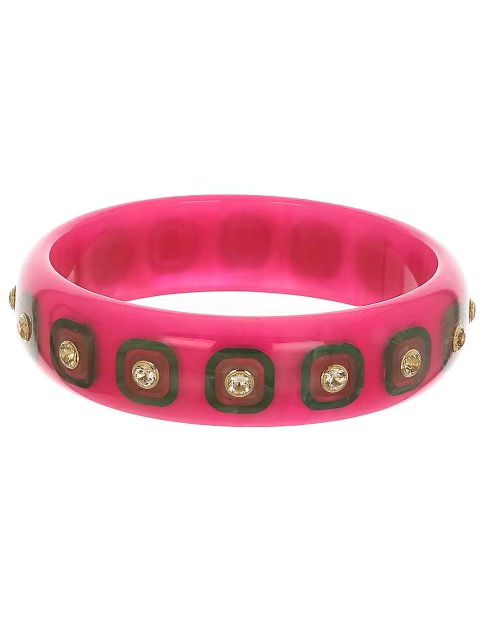 MARK DAVIS-White Topaz Pink with Green Bakelite Bangle-YELLOW GOLD