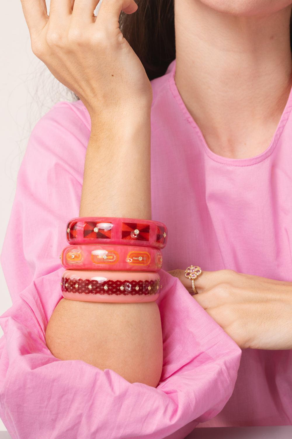 MARK DAVIS-White Topaz Pink Yellow Bakelite Bangle-YELLOW GOLD