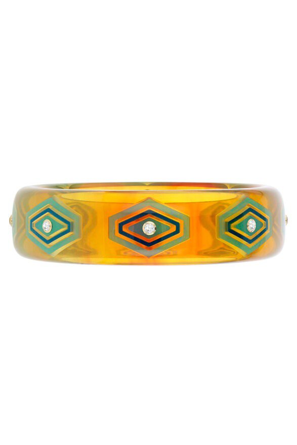 MARK DAVIS-White Topaz Tortoise Bakelite Bangle-YELLOW GOLD