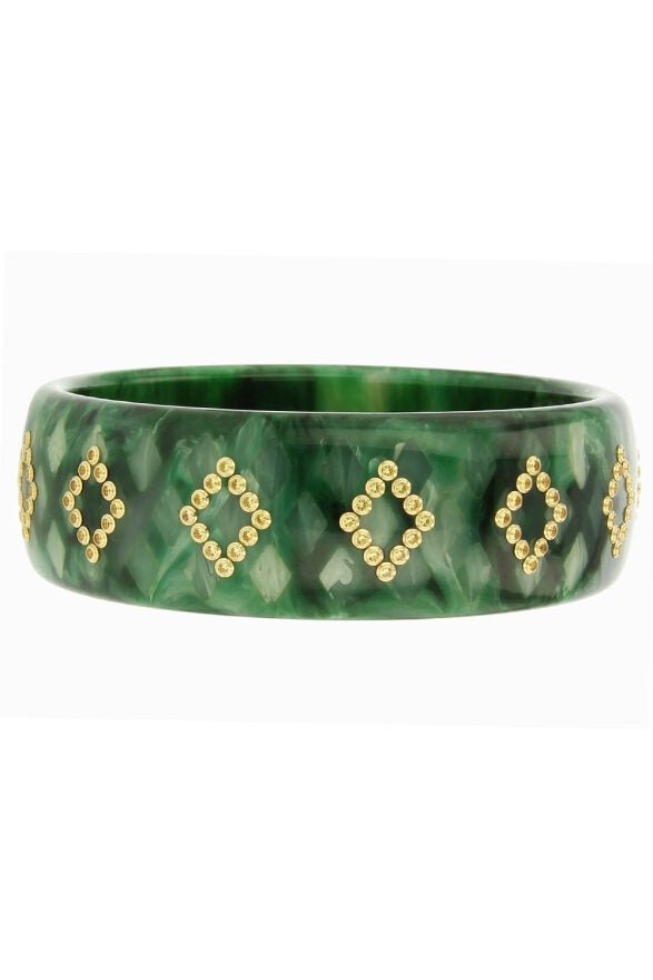 MARK DAVIS-Yellow Sapphire Green Bakelite Bangle-YELLOW GOLD