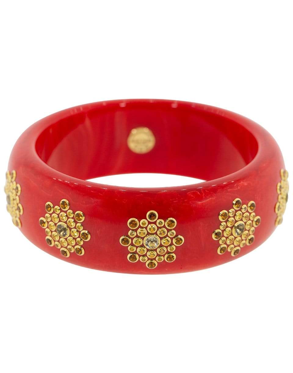 MARK DAVIS-Yellow Sapphire, Smoky Quartz and Citrine Red Bakelite Bangle-YELLOW GOLD