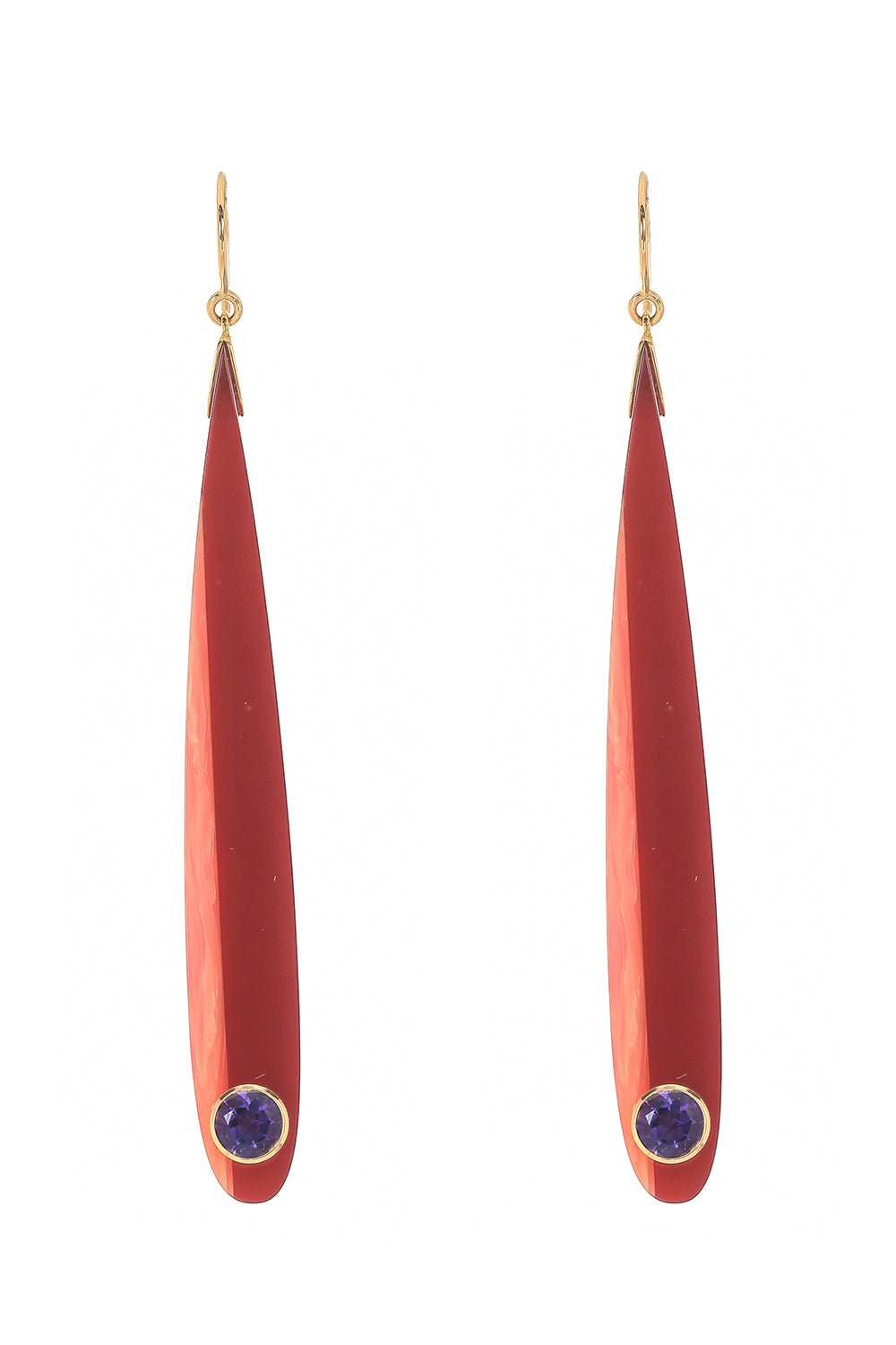 MARK DAVIS-Amethyst Burgundy Bakelite Earrings-YELLOW GOLD