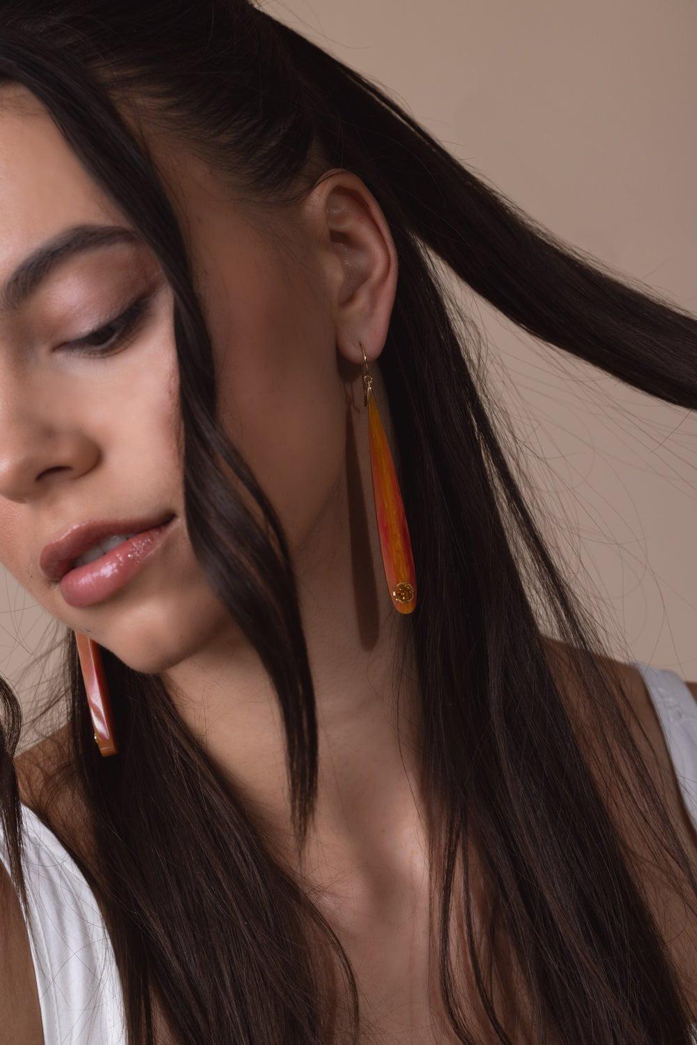 MARK DAVIS-Citrine Garnet Orange Bakelite Earrings-YELLOW GOLD