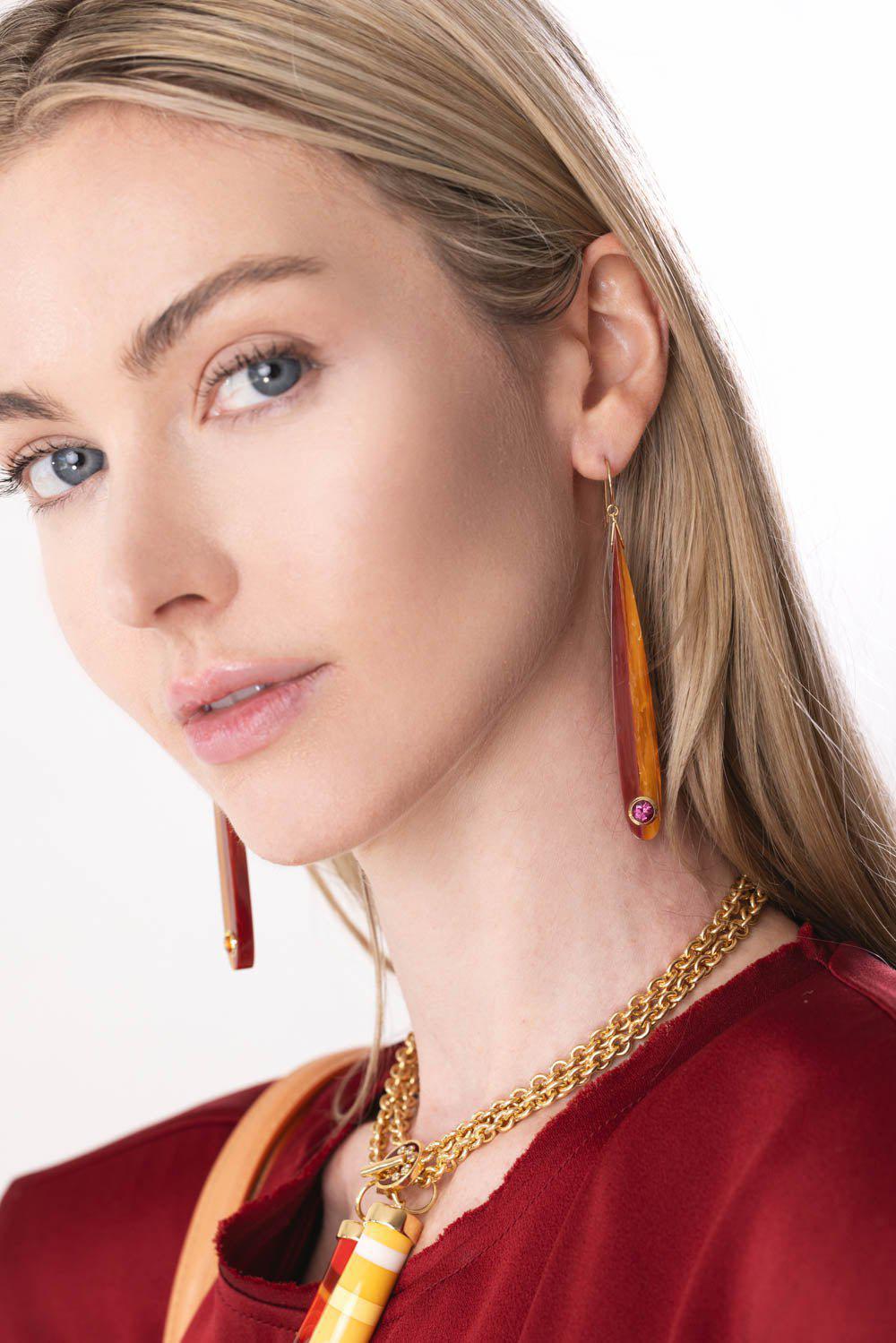 MARK DAVIS-Citrine Garnet Orange Bakelite Earrings-YELLOW GOLD
