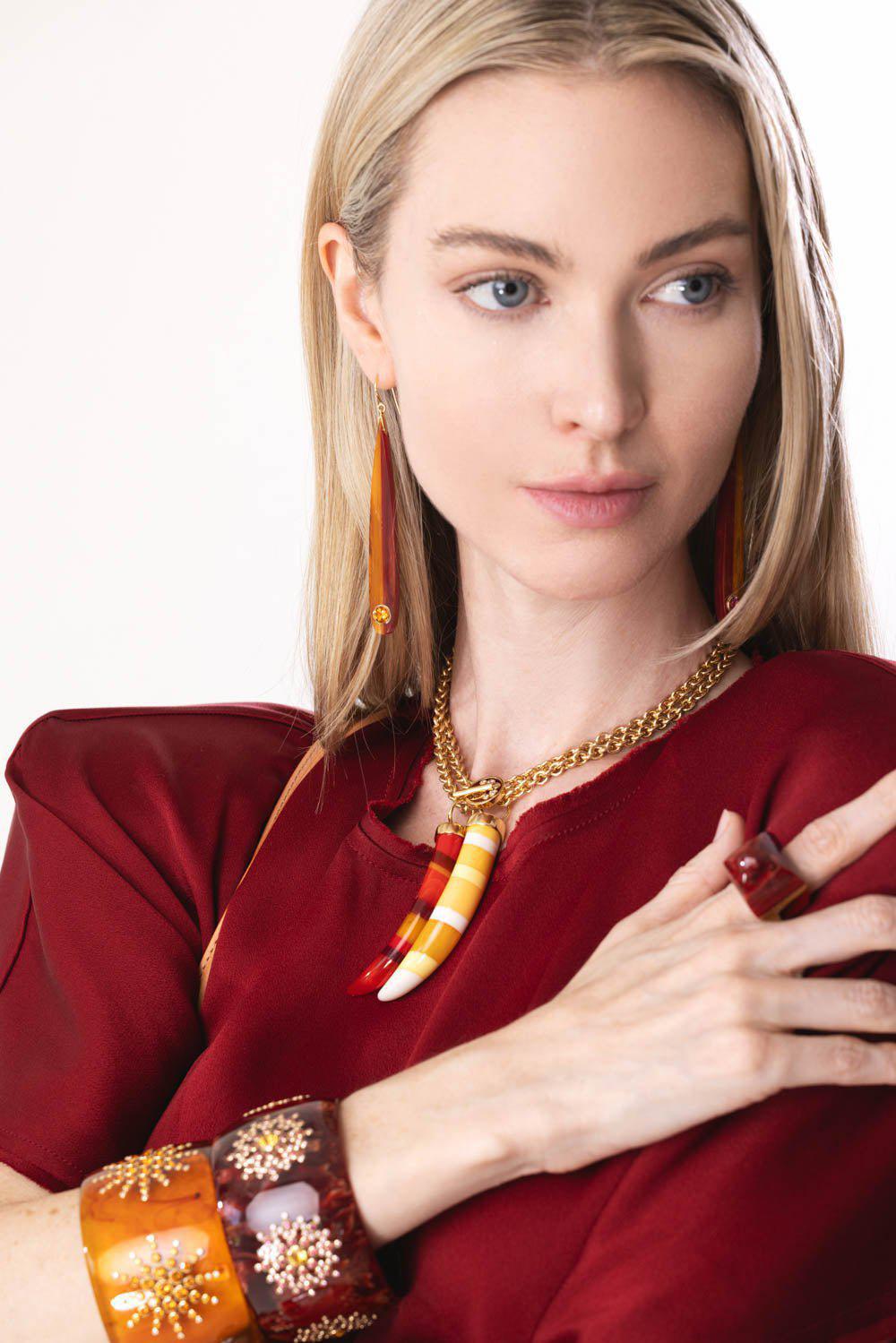 MARK DAVIS-Citrine Garnet Orange Bakelite Earrings-YELLOW GOLD