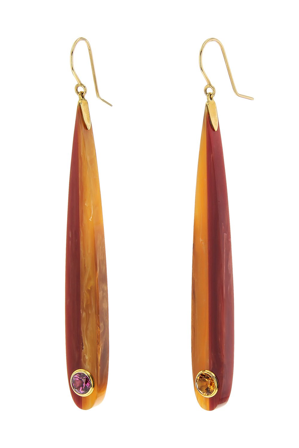 MARK DAVIS-Citrine Garnet Orange Bakelite Earrings-YELLOW GOLD