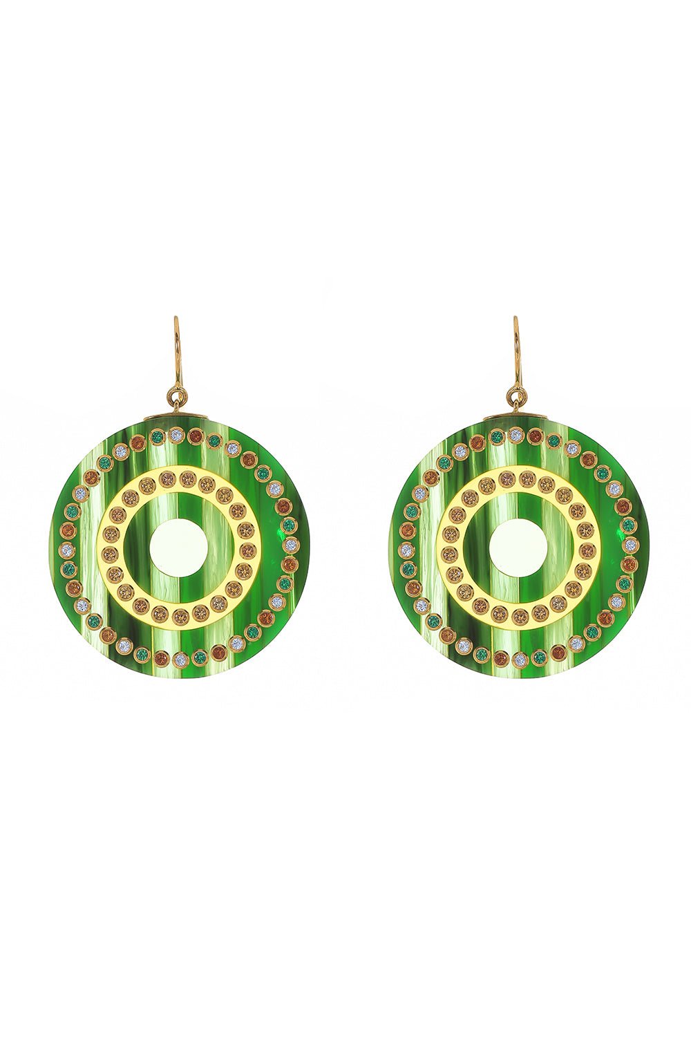 MARK DAVIS-Citrine Sapphire Green Bakelite Earrings-YELLOW GOLD