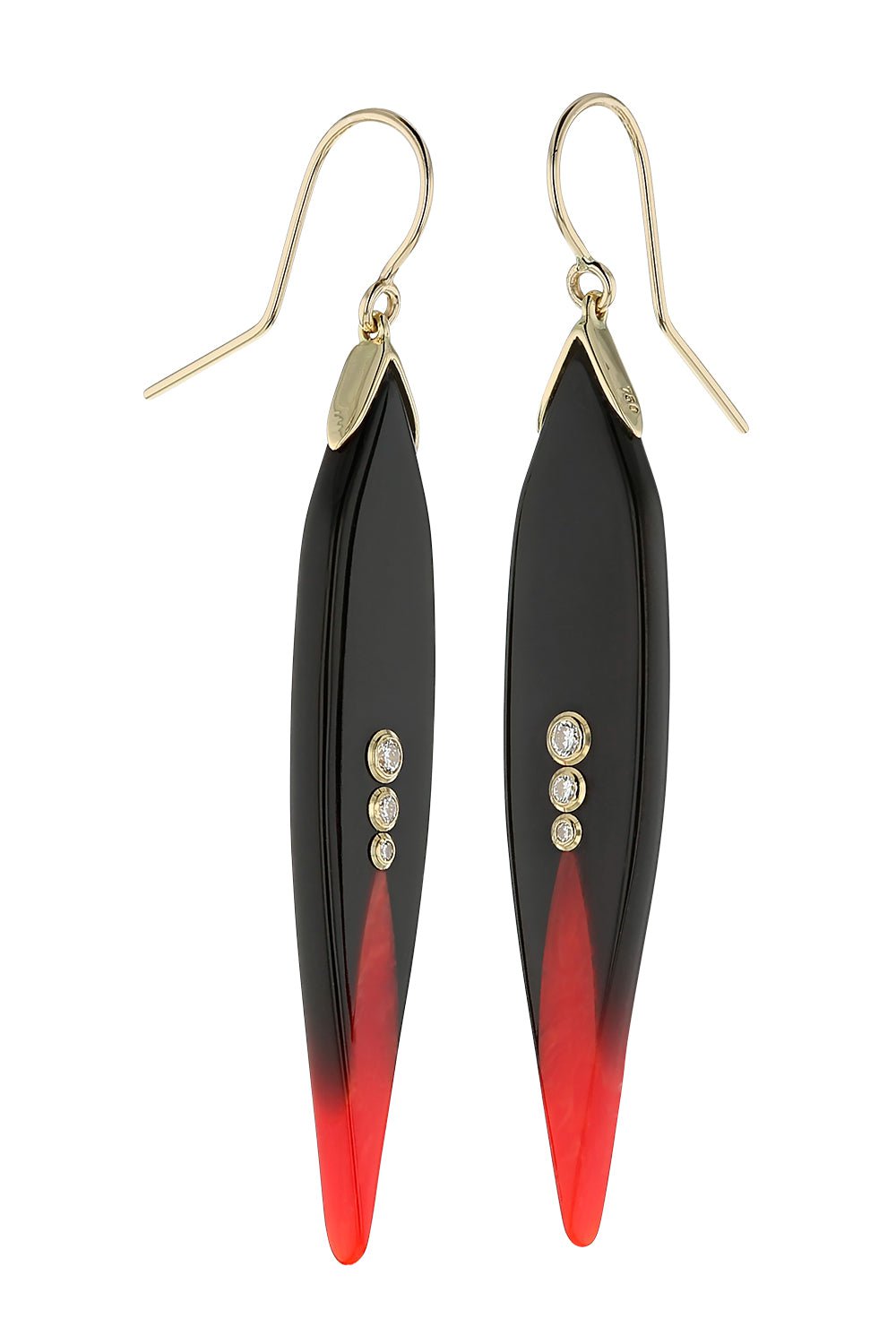 MARK DAVIS-Diamond Black Red Bakelite Earrings-YELLOW GOLD