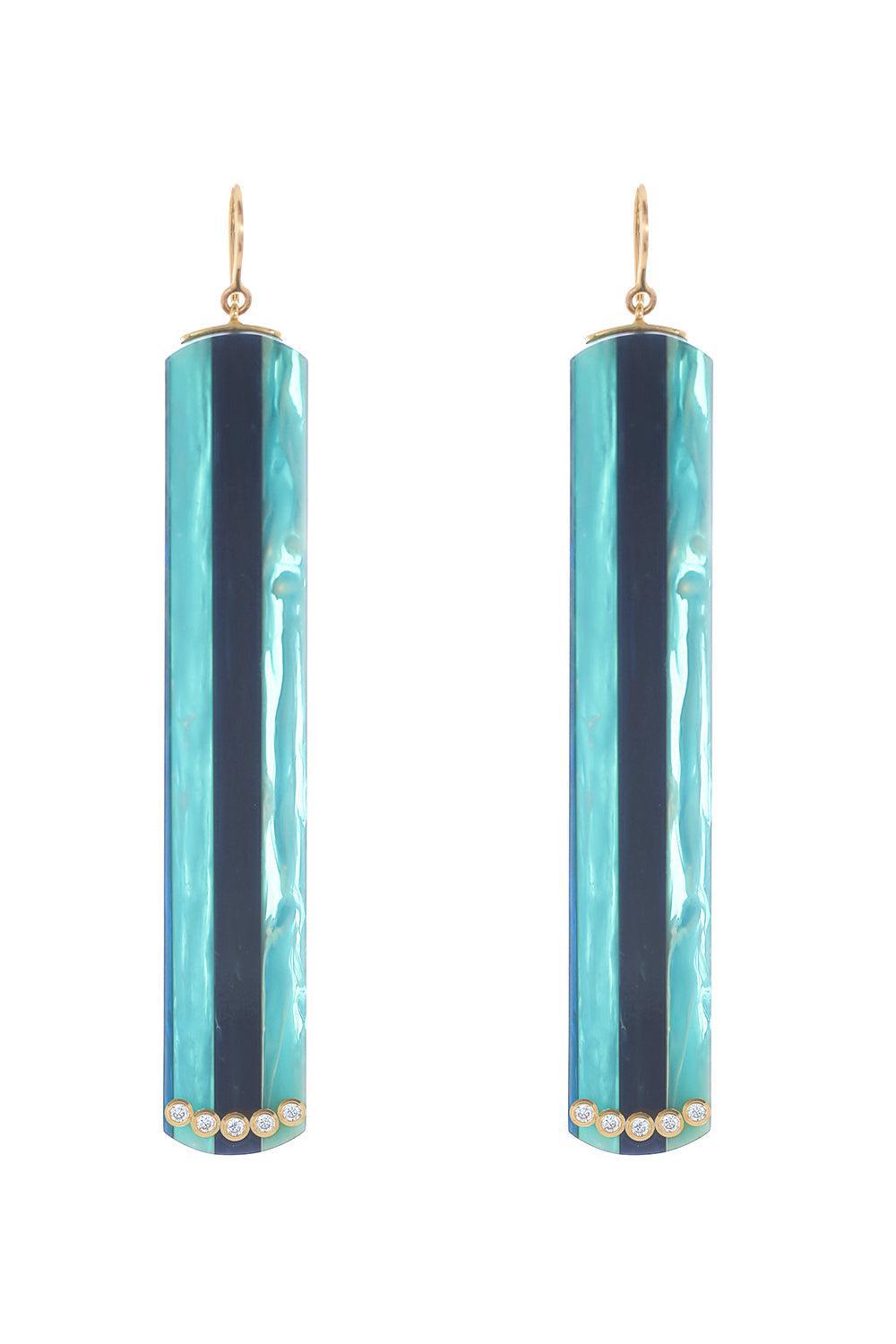 MARK DAVIS-Diamond Blue Bakelite Earrings-YELLOW GOLD