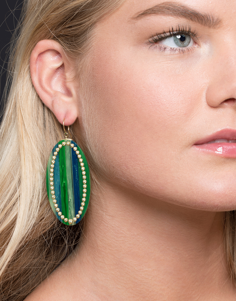 MARK DAVIS-Green And Blue Bakelite Earrings-YELLOW GOLD
