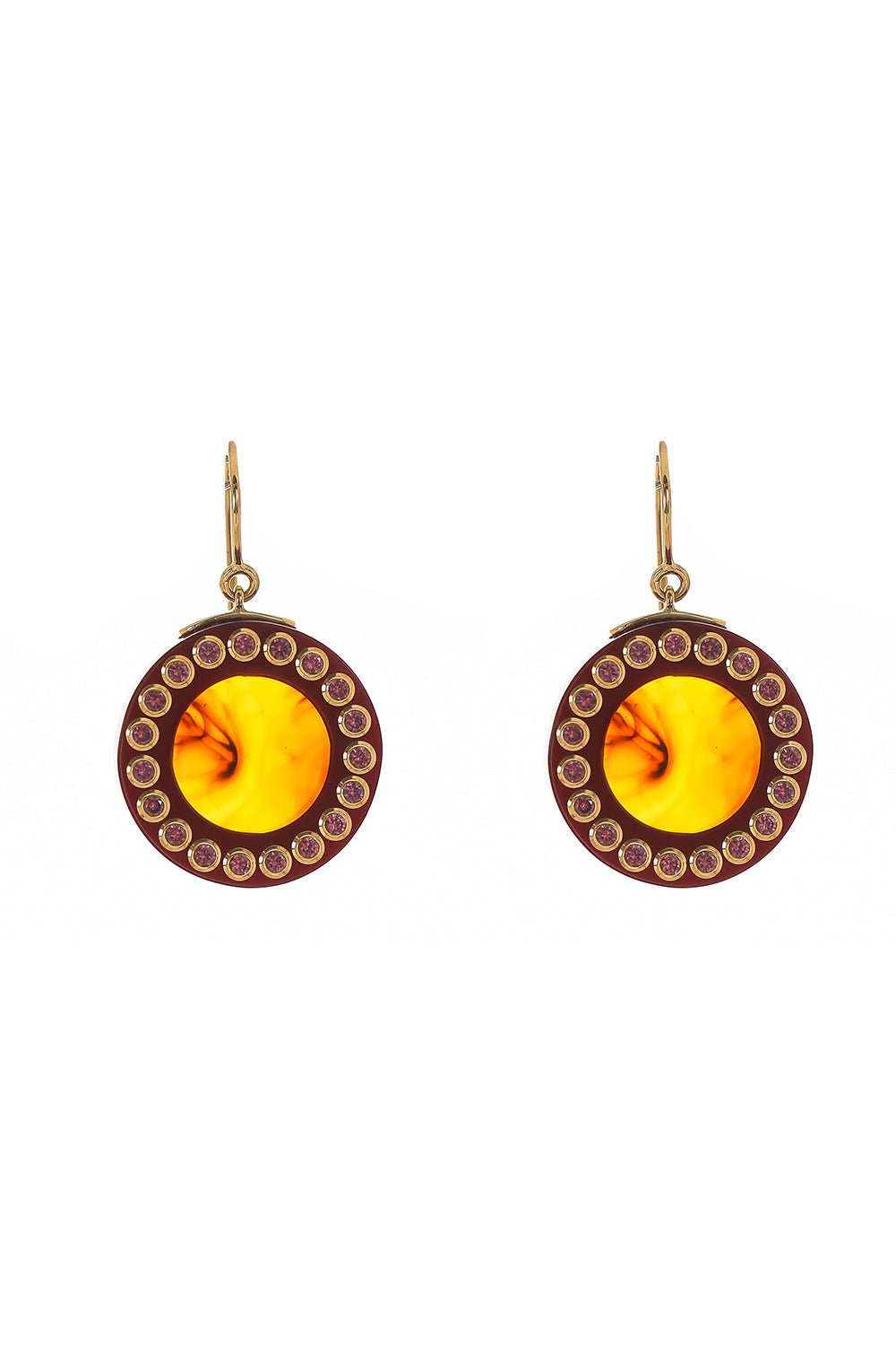 MARK DAVIS-Mozambique Garnet Tortoise Bakelite Earrings-YELLOW GOLD