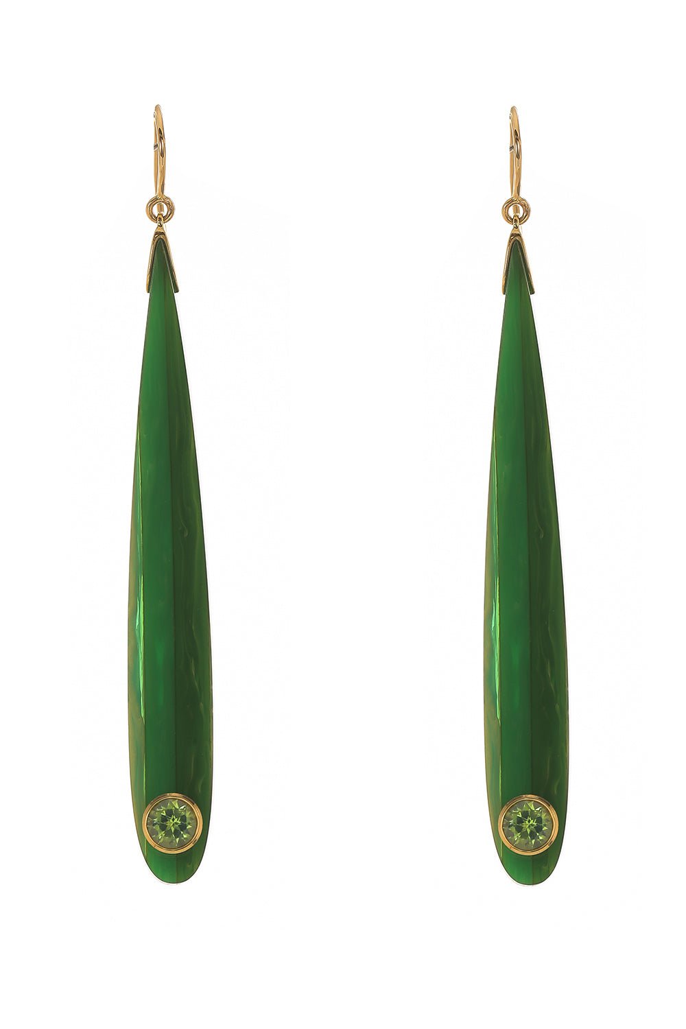 MARK DAVIS-Peridot Dark Green Bakelite Earrings-YELLOW GOLD