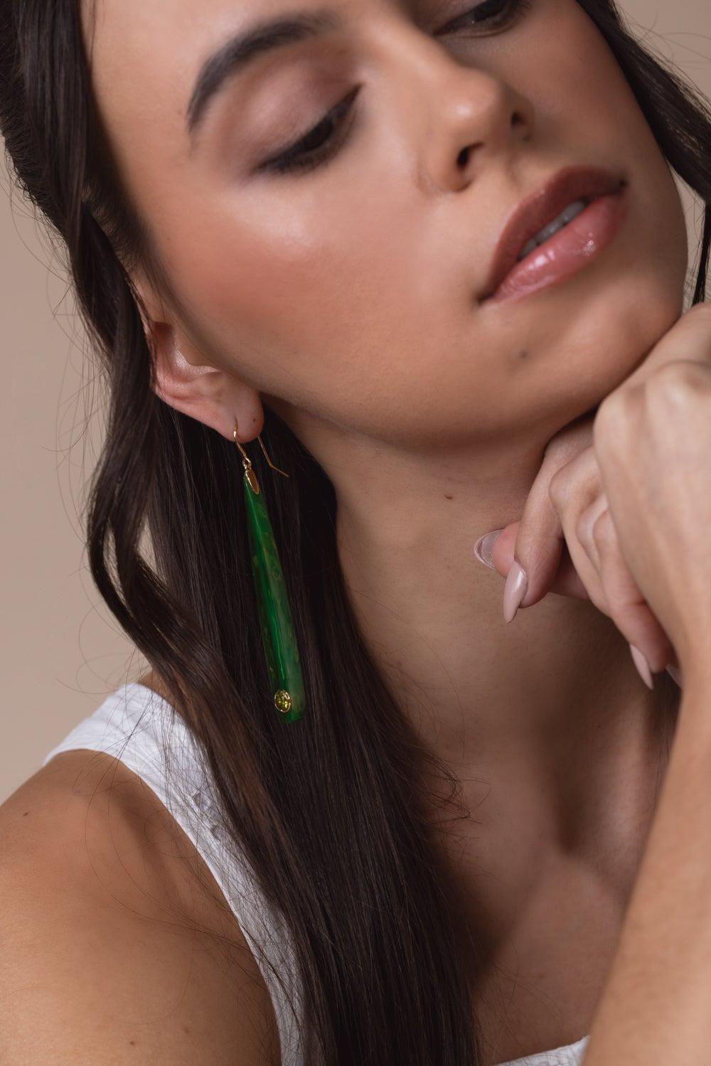 MARK DAVIS-Peridot Green Bakelite Earrings-YELLOW GOLD