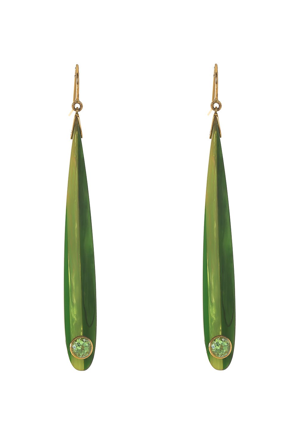 MARK DAVIS-Peridot Green Bakelite Earrings-YELLOW GOLD