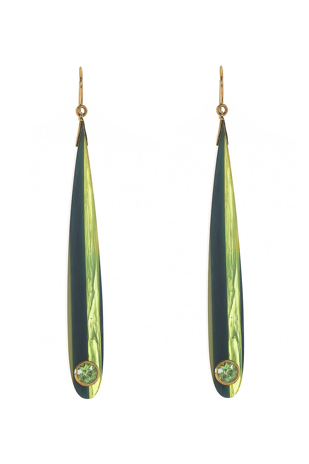 MARK DAVIS-Peridot Green Blue Bakelite Earrings-YELLOW GOLD