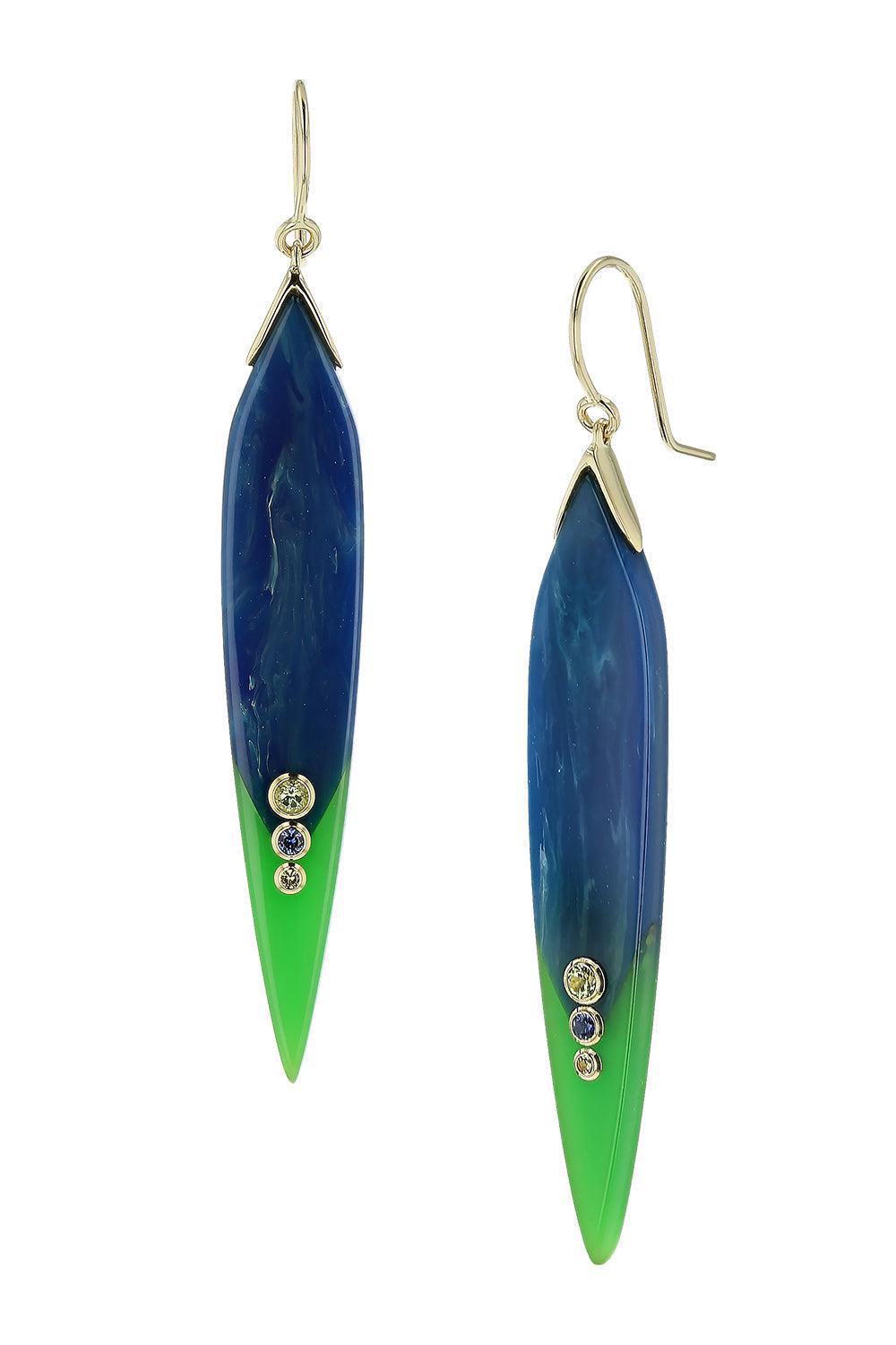 MARK DAVIS-Peridot Sapphire Blue Green Bakelite Earrings-YELLOW GOLD