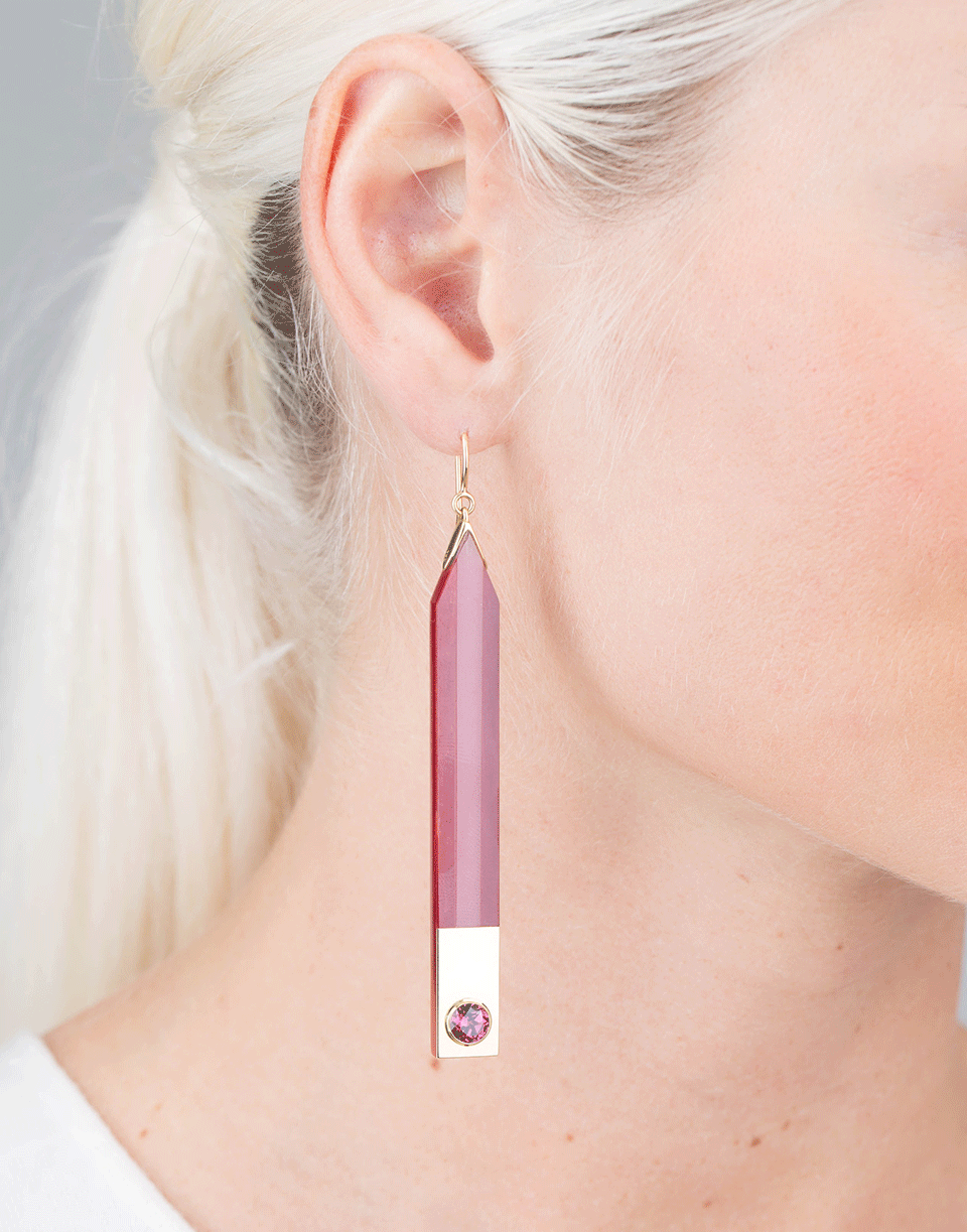 MARK DAVIS-Pink And Burgundy Bakelite Earrings-YELLOW GOLD
