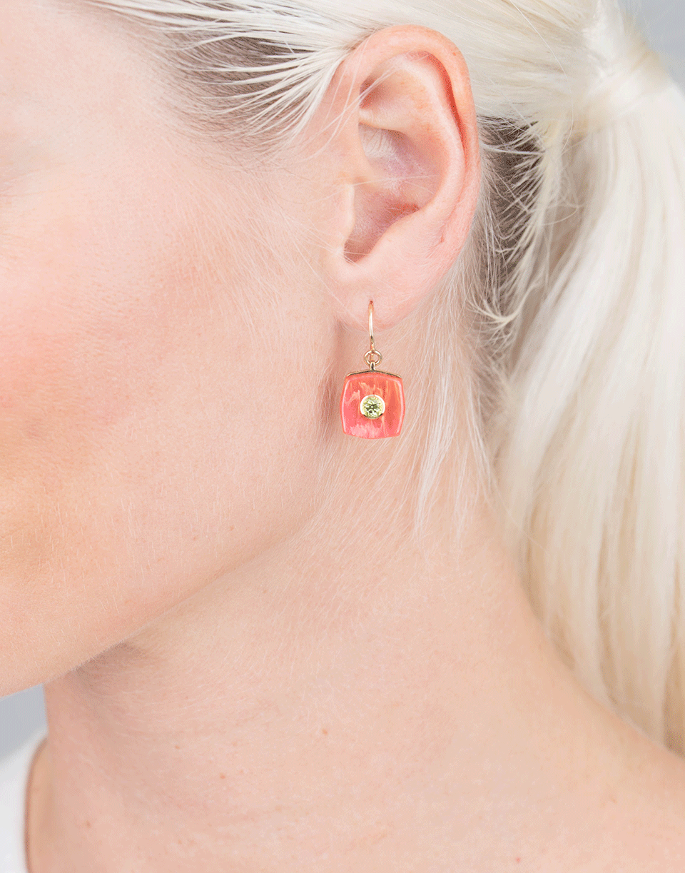 MARK DAVIS-Pink Bakelite Earrings With Peridot-YELLOW GOLD