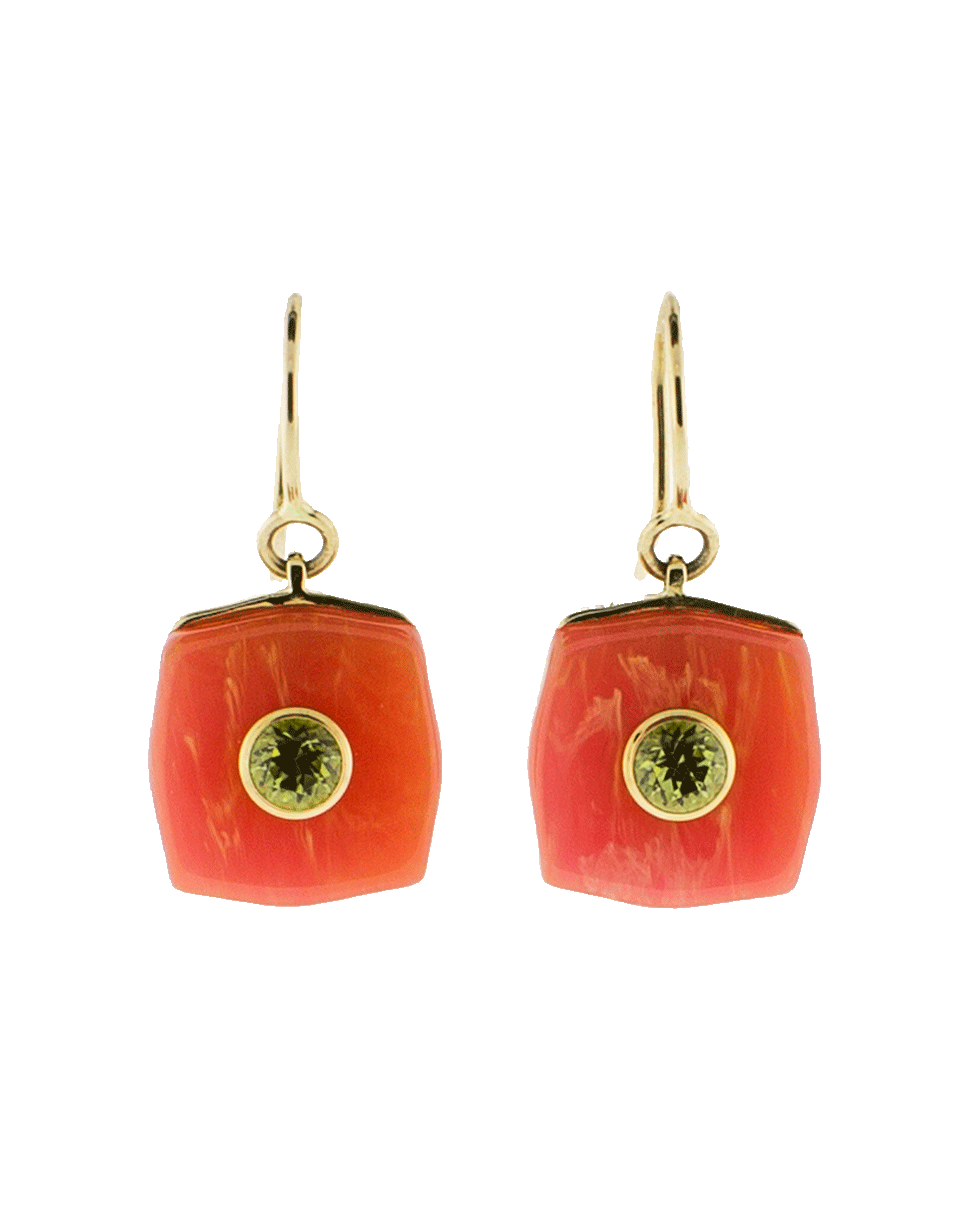 MARK DAVIS-Pink Bakelite Earrings With Peridot-YELLOW GOLD