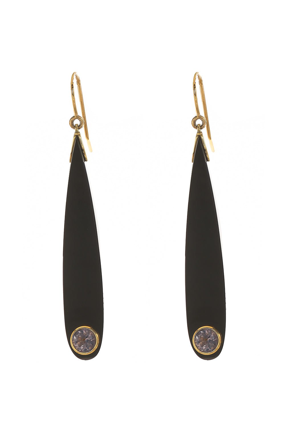 MARK DAVIS-Smoky Quartz Black Bakelite Earrings-YELLOW GOLD