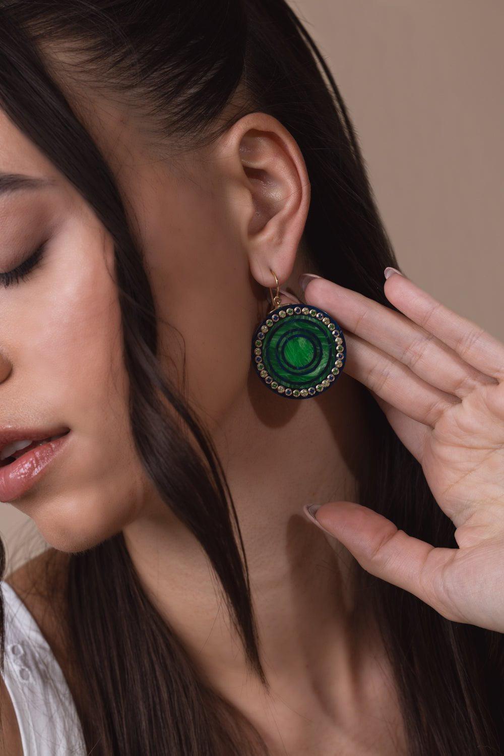 MARK DAVIS-Tourmaline Peridot Green Bakelite Earrings-YELLOW GOLD
