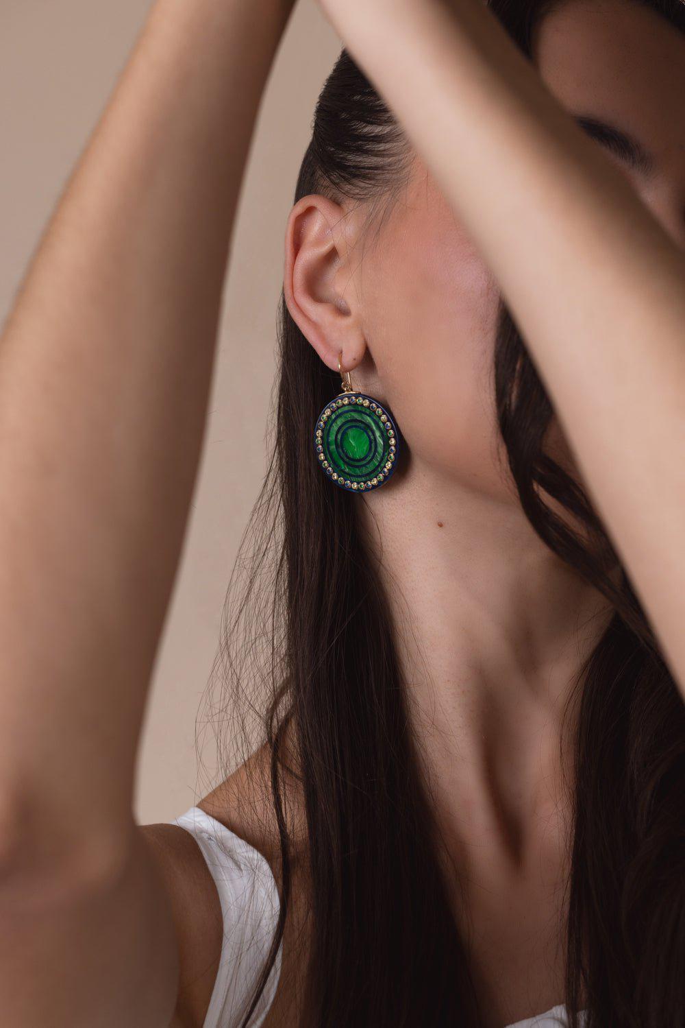 MARK DAVIS-Tourmaline Peridot Green Bakelite Earrings-YELLOW GOLD