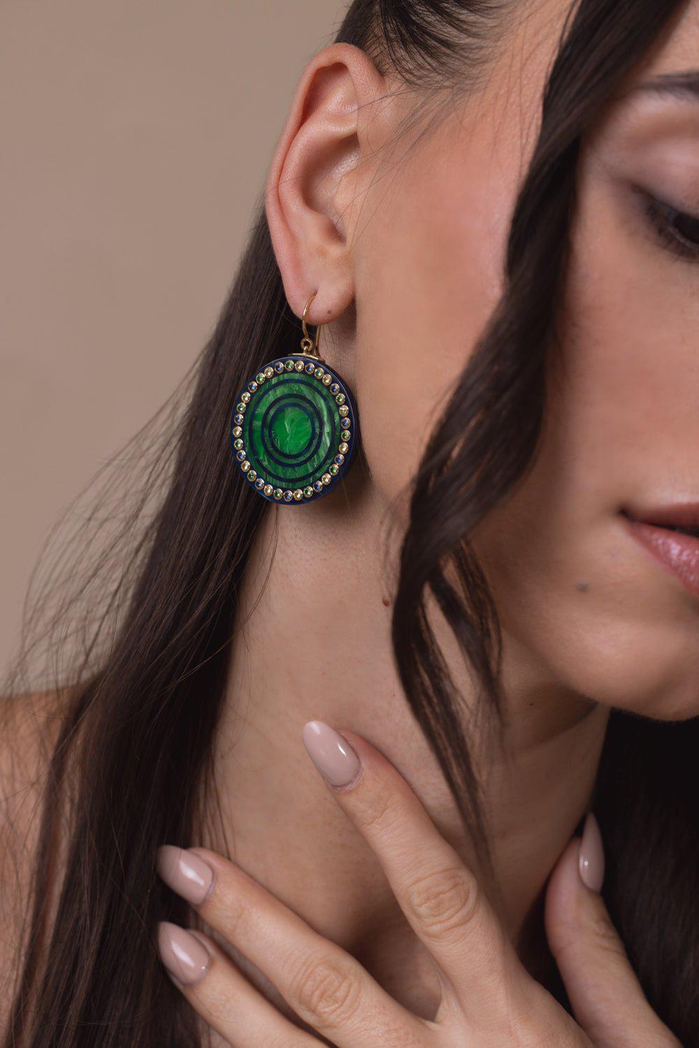 MARK DAVIS-Tourmaline Peridot Green Bakelite Earrings-YELLOW GOLD