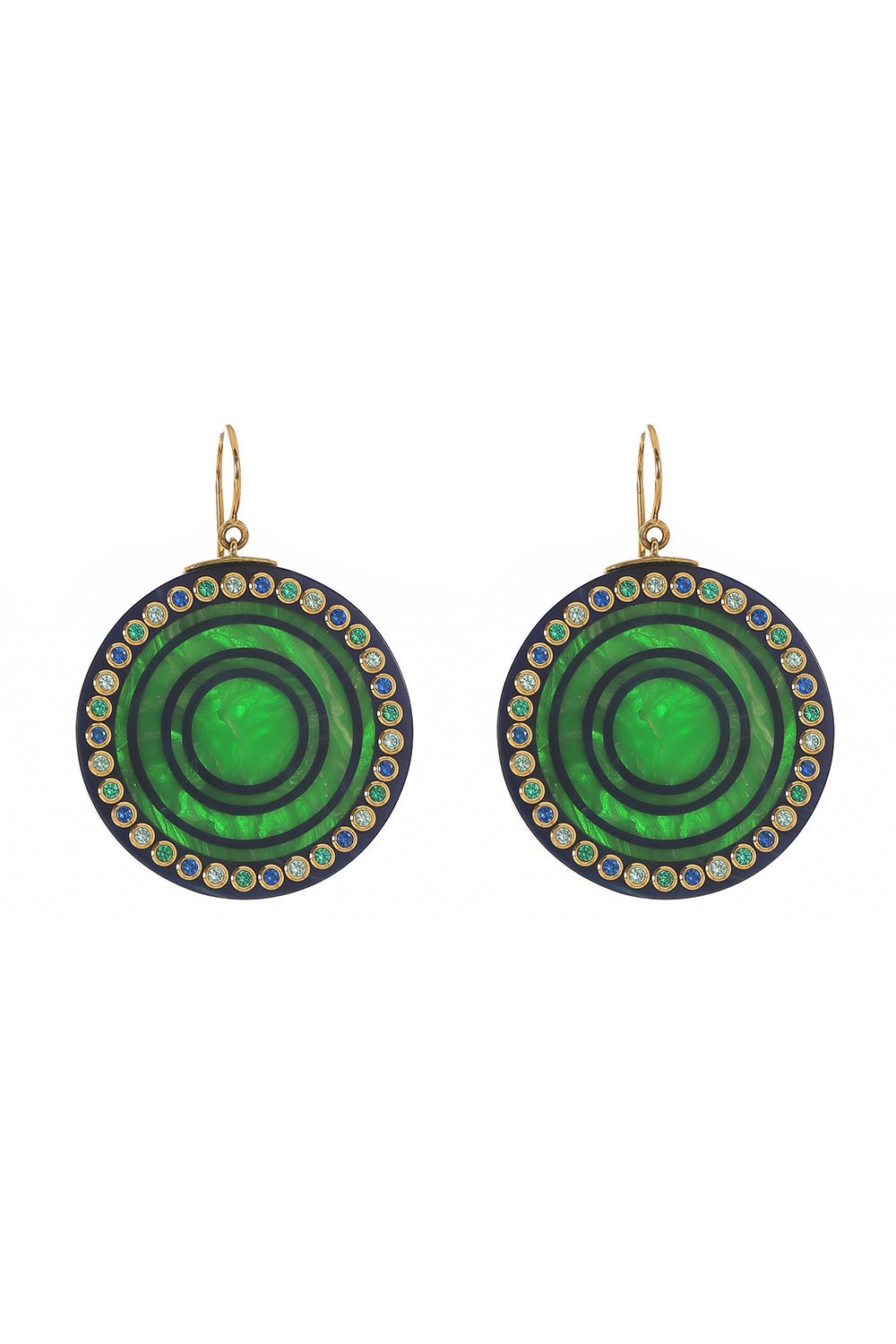 MARK DAVIS-Tourmaline Peridot Green Bakelite Earrings-YELLOW GOLD