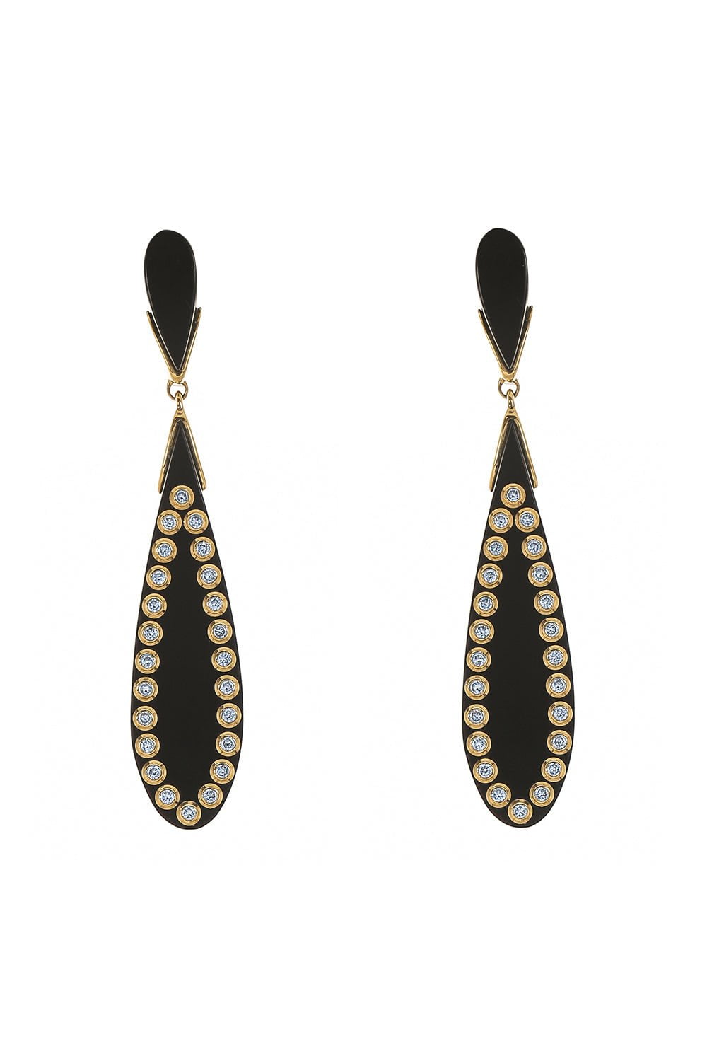 MARK DAVIS-White Sapphire Black Bakelite Earrings-YELLOW GOLD