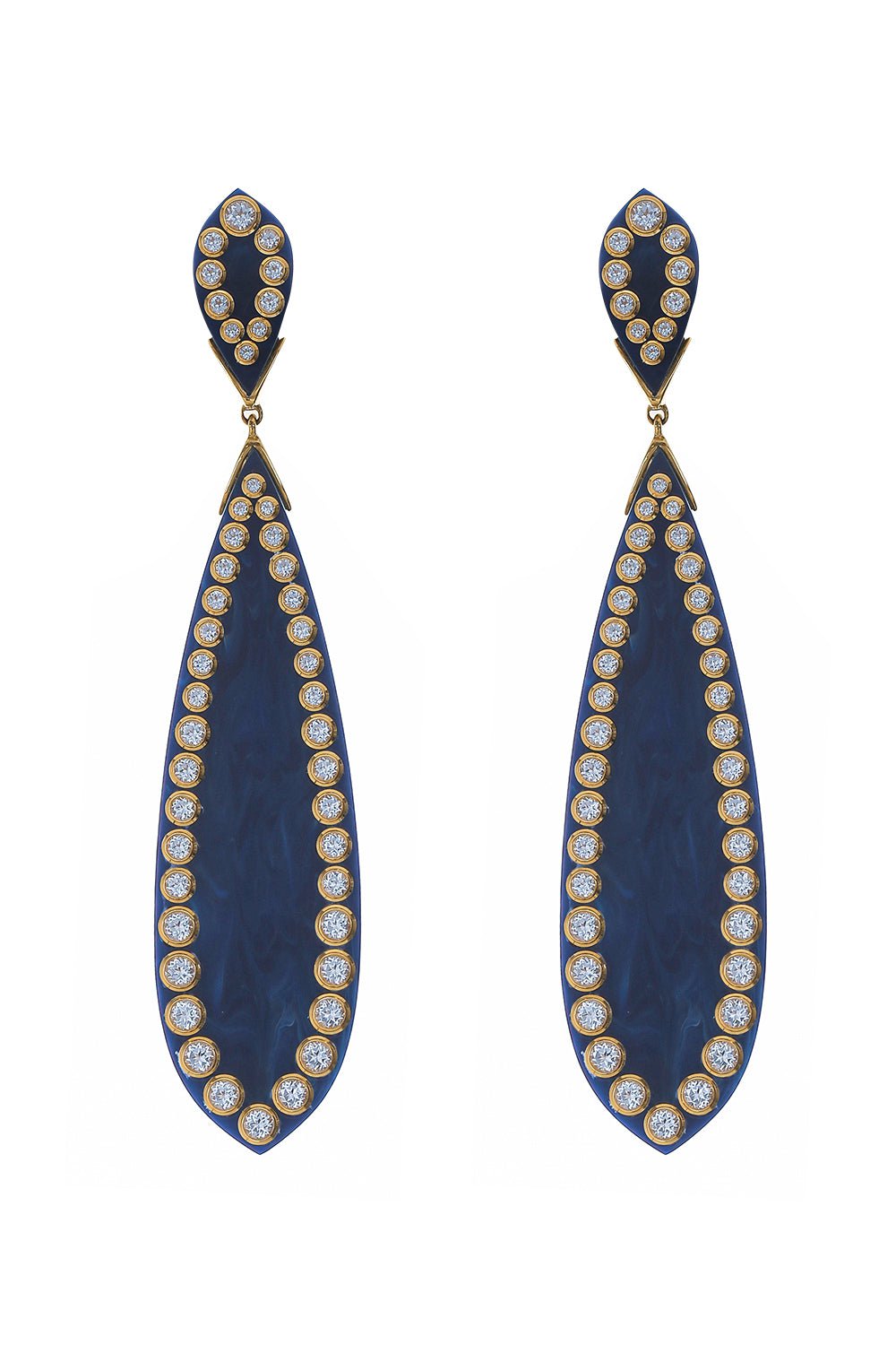 MARK DAVIS-White Topaz Blue Bakelite Earrings-YELLOW GOLD