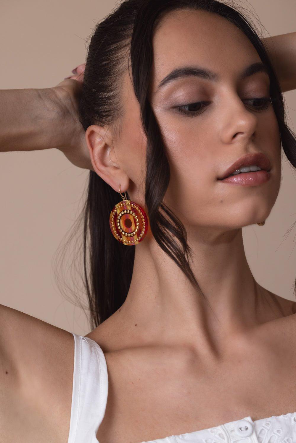 MARK DAVIS-Yellow Sapphire Orange Bakelite Earrings-YELLOW GOLD