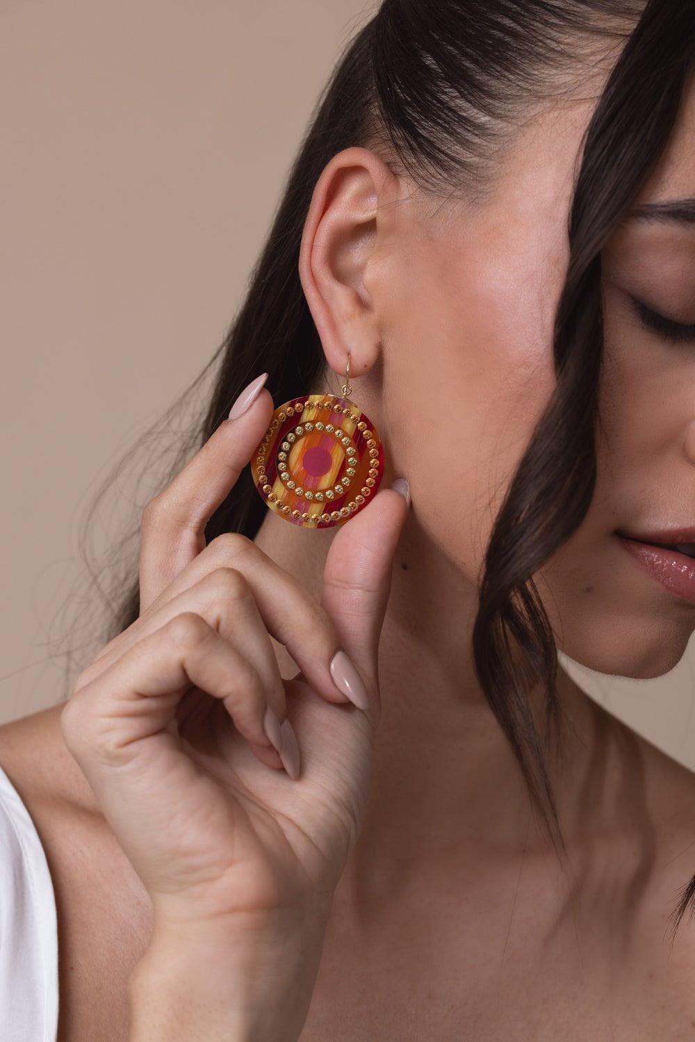 MARK DAVIS-Yellow Sapphire Orange Bakelite Earrings-YELLOW GOLD