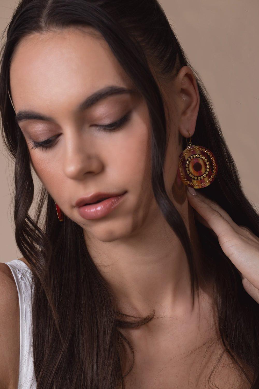 MARK DAVIS-Yellow Sapphire Orange Bakelite Earrings-YELLOW GOLD