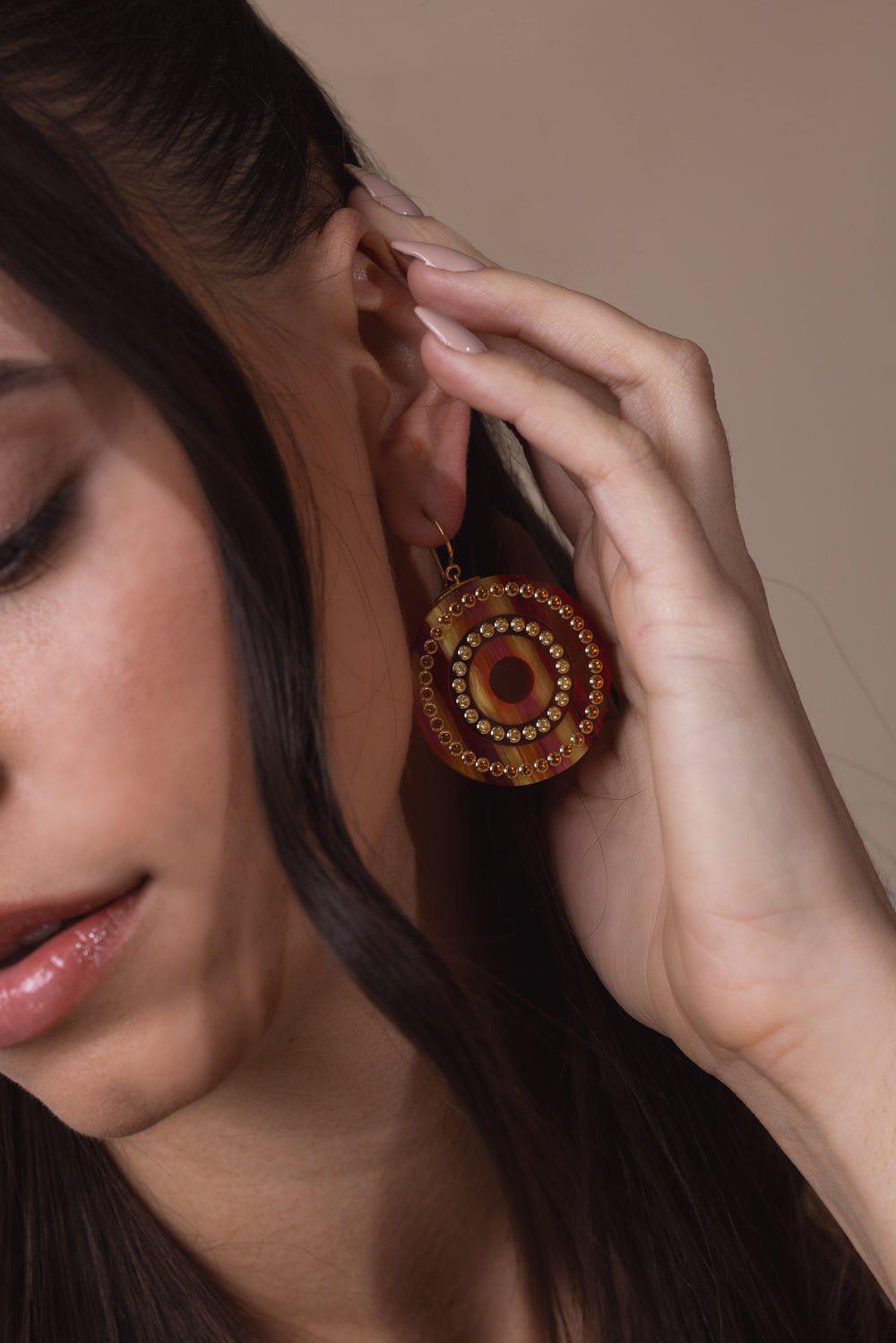 MARK DAVIS-Yellow Sapphire Orange Bakelite Earrings-YELLOW GOLD