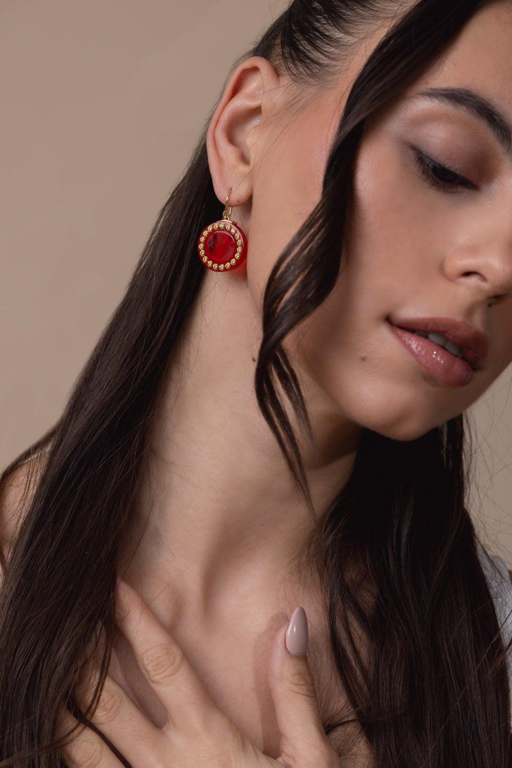 MARK DAVIS-Yellow Sapphire Red Bakelite Earrings-YELLOW GOLD