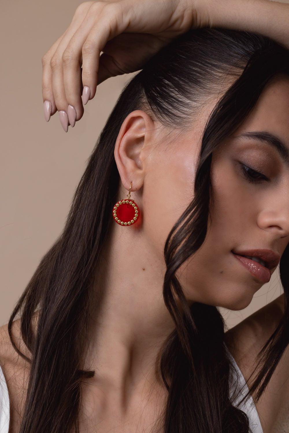 MARK DAVIS-Yellow Sapphire Red Bakelite Earrings-YELLOW GOLD